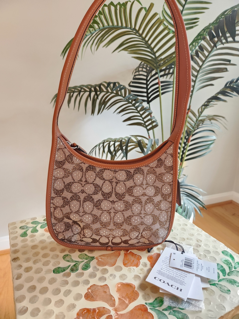 Coach Signature Canvas AMBER CHRYSTAL Shoulder Bag CURVE ZIP SATCHEL
